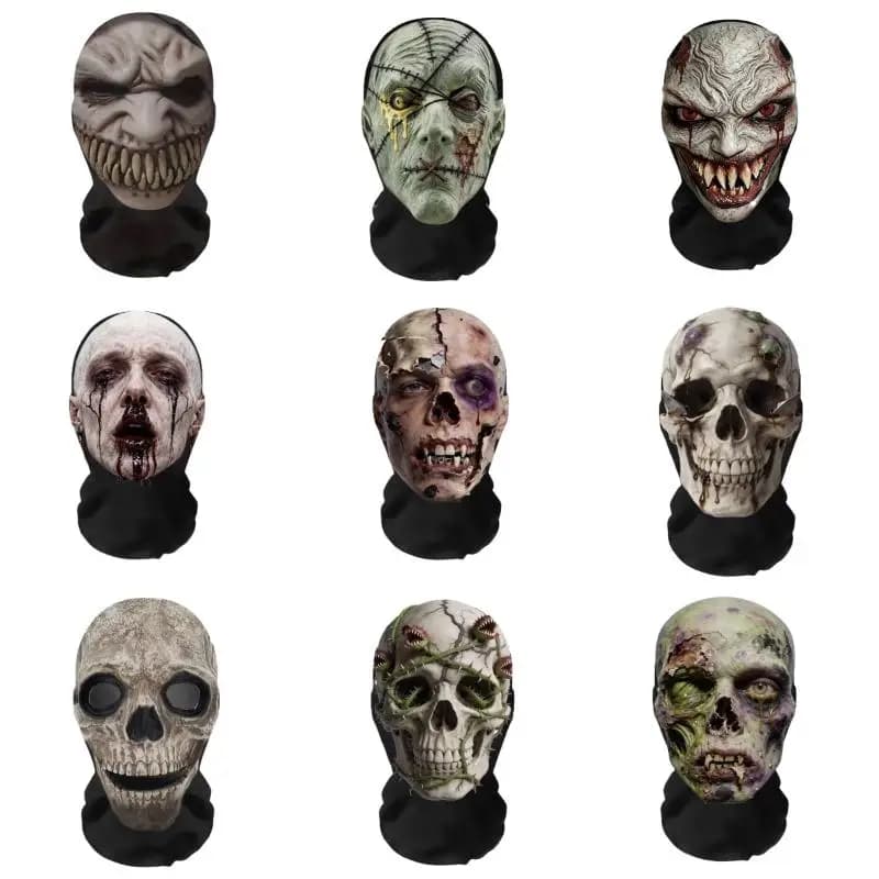 1Pcs Horror Skull Zombie Full Face Mask Breathable Mesh Headgear Cosplay Prop For Halloween Party Prank Carnival Costume