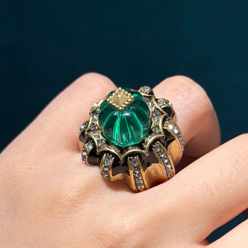 Accessories Luxury Vintage Rings Vintage Rings For Woman Pumpkin Green Resin Black Gold Color Rhinestone Luxury Jewelry High-End Accessories Thanksgiving 2026