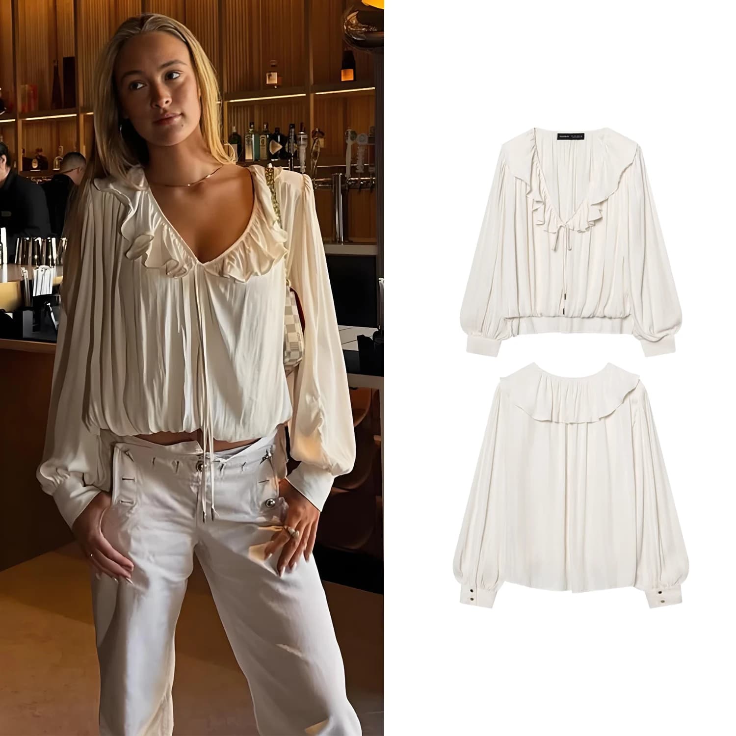 Women Satin Ruffled Collar V-Neck Blouses Spring Summer Female Lace-Up Chic Long Sleeves Blouse Shirt Lady Daily Commuted Shirts