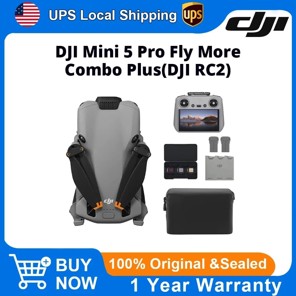 DJI Mini 5 Pro Fly More Combo Plus with RC2 Remote Controller Drone 4K Professional 3 Batteries and Filters 1-Inch ActiveTrack O4+ 20KM Obstacle Avoidance