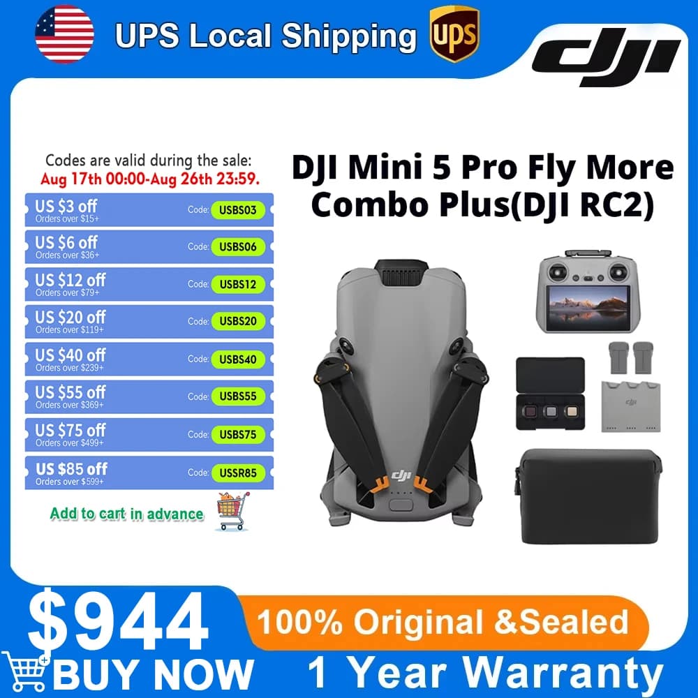 DJI Mini 5 Pro Fly More Combo Plus with DJI RC 2 Drone 4K HDR Professional Foldable Drone 360° Sensing & 20km Range ND Filters & 3 Batteries Ultimate Travel Vlog Kit for Adults Content Creators