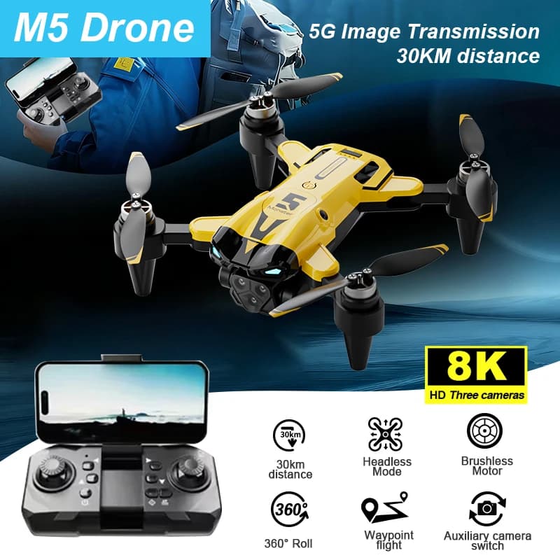 ZNLYRION  Mini Drone M5 Brushless 8K Three Cameras Optical Flow Hover Foldable FPV RC Quadcopter Obstacle Avoidance Drone Toy