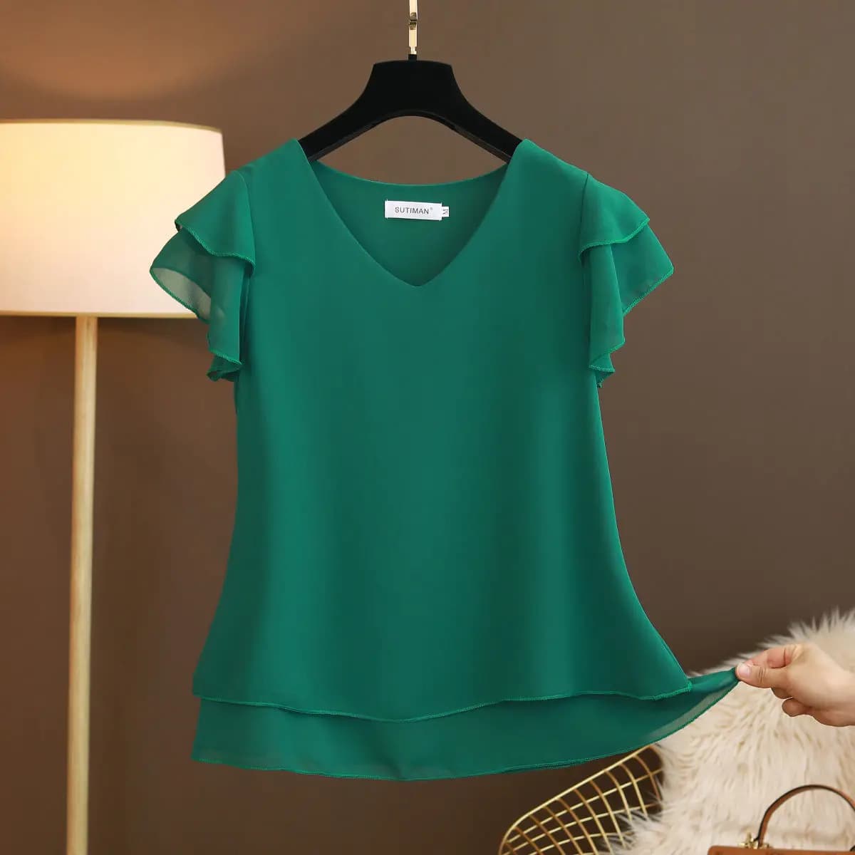 2026 nueva blusa de verano para mujer, camisa holgada de gasa con cuello en V, blusa de manga corta para mujer, camisas de gran tamaño, tops y blusas para mujer