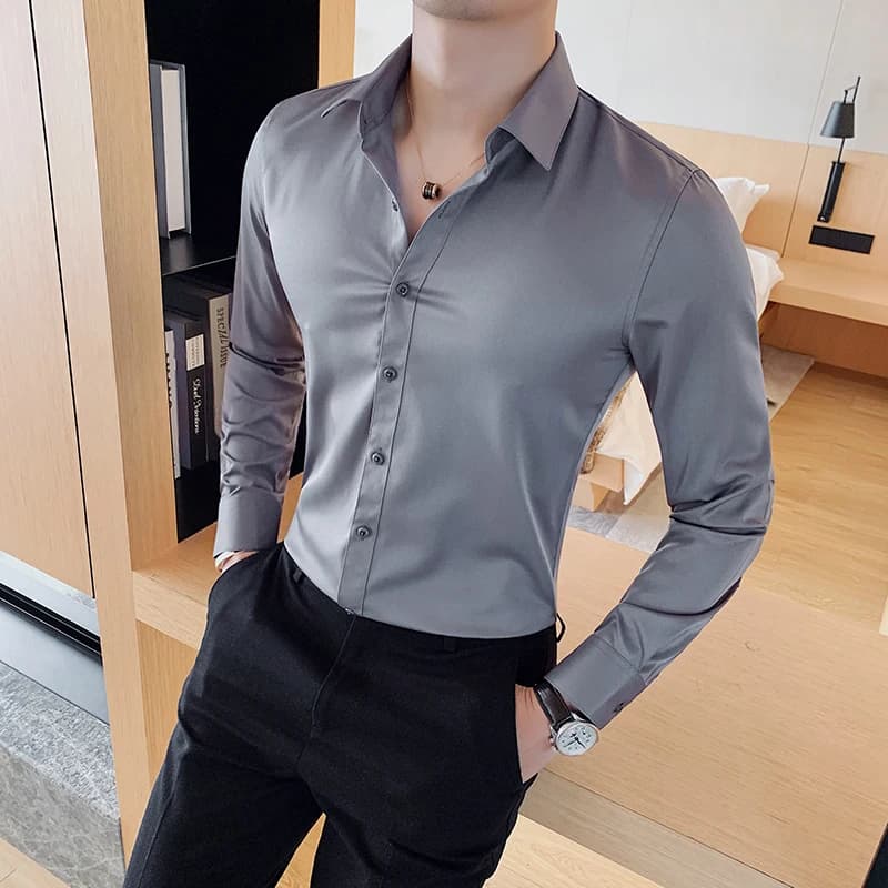 Camisas de Hombre de Manga Larga, Ropa Formal de Negocios 2026, Camisa Social Masculina, Corte Slim Fit, Chemise Homme
