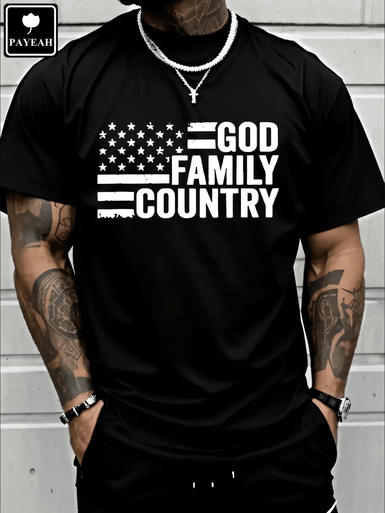 Camiseta PAYEAH God Family Country Conservative 100% algodón pesado