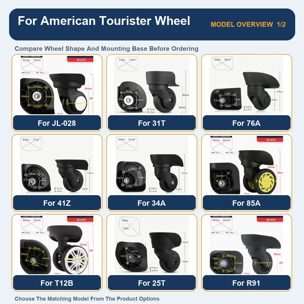 Ruedas de repuesto para equipaje Spinner Silenciosas Para Tourister estadounidense JL-028 31T 76A, accesorios para maletas de reparación de estuche de viaje
