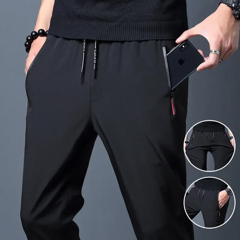 Pantalones informales para hombre, rectos, ajustados, con cintura elástica, para correr, clásico coreano, azul, negro, gris, pantalones de marca para hombre de talla grande