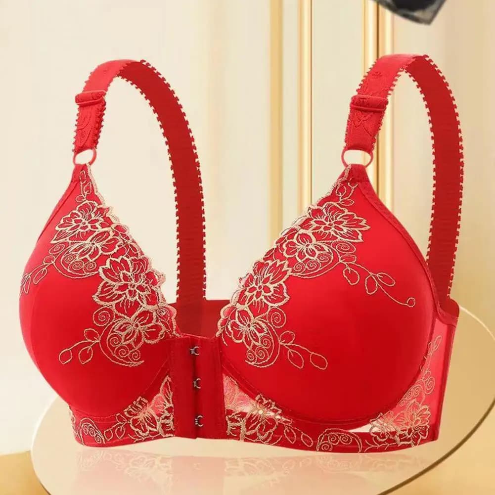 Sujetadores correctores de postura con cierre frontal para mujer, sujetador sin costuras con adorno Jacquard de encaje, sujetador Sexy de realce de pecho secundario