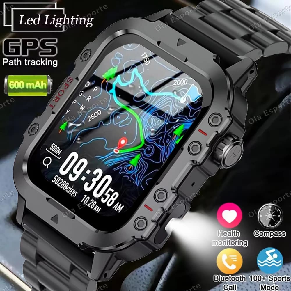 Reloj Inteligente Militar 2026 para Hombre, 3ATM, Deportivo, Monitor de Actividad Física, Presión Arterial, Monitoreo de Salud, Llamadas Bluetooth, GPS, Smartwatch Ht30