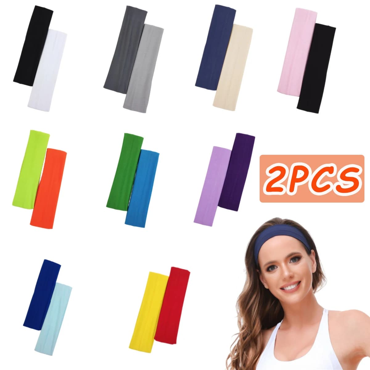 2 unids/set banda para el cabello deportiva para Yoga, diadema sólida para correr, absorber el sudor para mujeres y hombres, Fitness, gimnasio, maquillaje, accesorios para el cabello, diadema