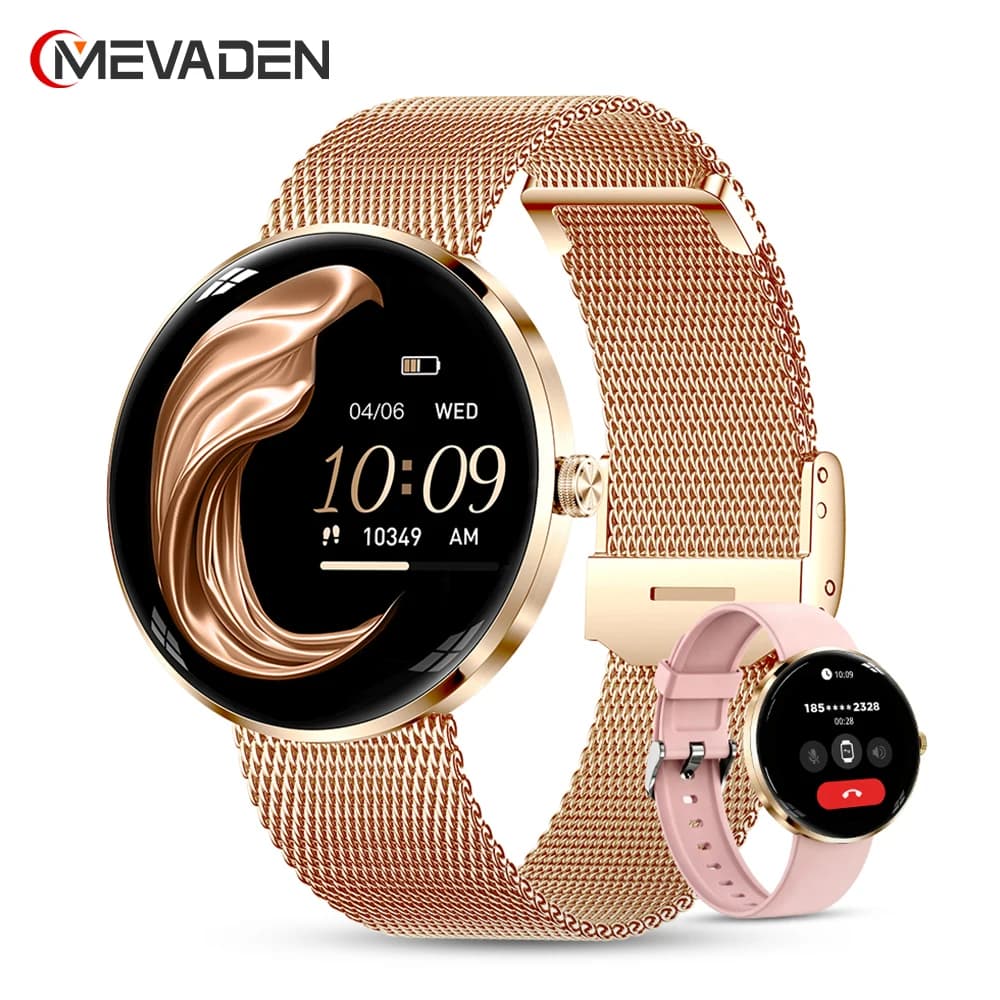 Reloj Inteligente MEVADEN para Mujer con Pantalla AMOLED de 1.43'', Ultrafino de 8.5mm, Acero Inoxidable de Lujo, Monitor de Salud, Reloj Deportivo H33