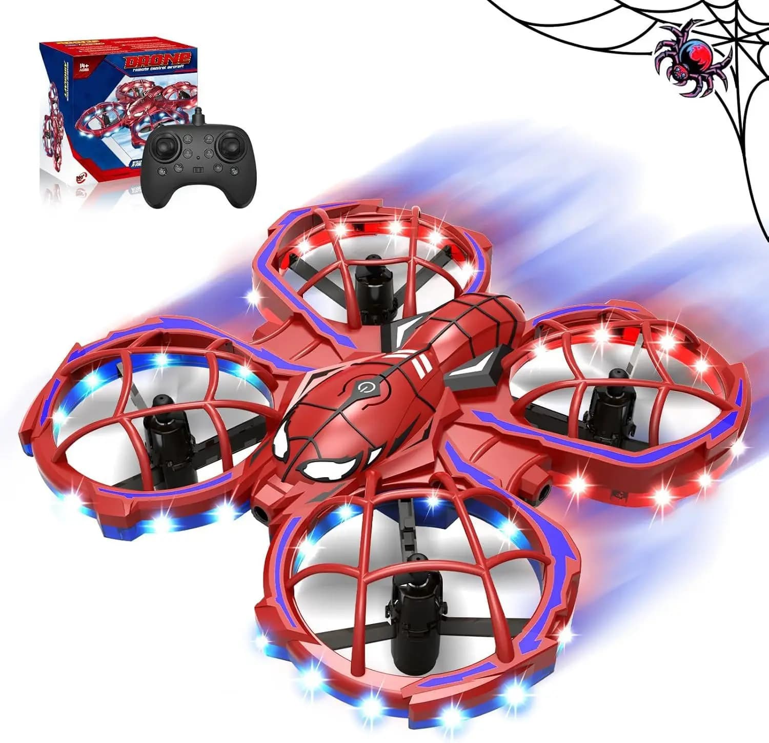 Mini Spider Drone Modos de 3 velocidades Rojo, Evitación de obstáculos, Modo sin cabeza, Entrenamiento de vuelo para principiantes, Juguete de regalo para niños