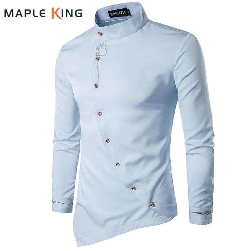 Camisas Goticas Hombre Camisas con botones irregulares elegante bordado camisa de vestir Social hombres ropa de calle camisas Tops