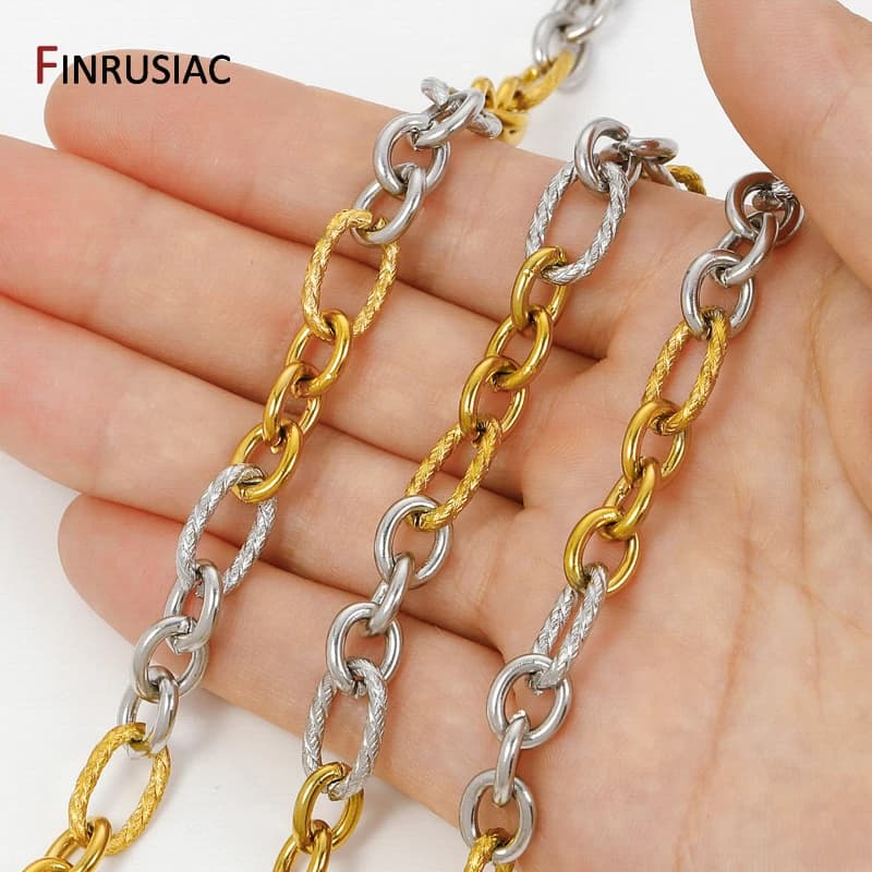 Cadena ovalada de acero inoxidable chapada en oro de 18 quilates, cadena de eslabones de Cable Rolo 1:3 para hacer joyería DIY, accesorios para collar y pulsera