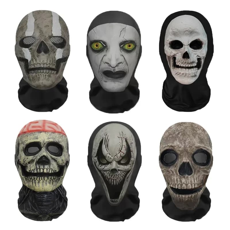 Máscara 3D de cara de fantasma para Halloween, pasamontañas de cara completa, malla elástica, cubiertas para la cabeza de calavera transpirables, accesorios de Cosplay para fiesta de terror y Halloween