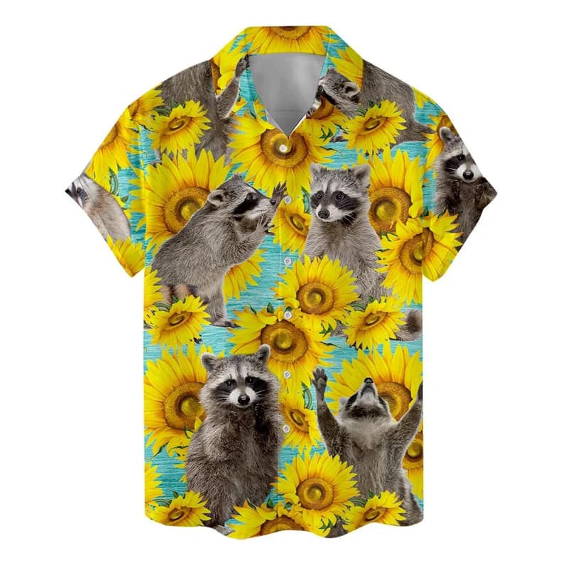 Camisas Hawaianas 2026 con Estampado 3D de Animales, Gatos y Mapaches para Hombre, Camisa con Botones y Solapa, Manga Corta, Ropa de Moda Aloha