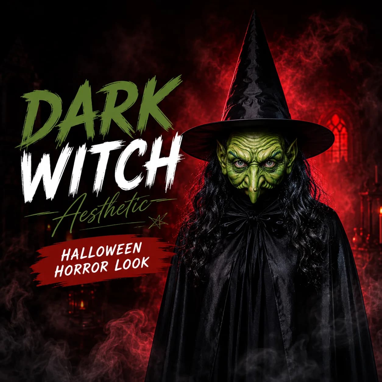 Conjunto de Disfraz de Bruja de Halloween, Máscara de Bruja Verde Aterradora, Capa, Sombrero, Accesorio para Fiesta de Cosplay de Terror