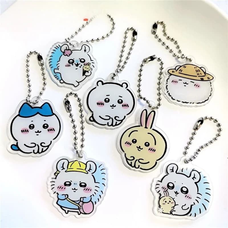 Accesorios Creativos con Diseño de Personajes Animados, Llaveros Acrílicos de Usagi, Momonga, Hachiwera y Chii, Pequeños Colgantes para Bolsos