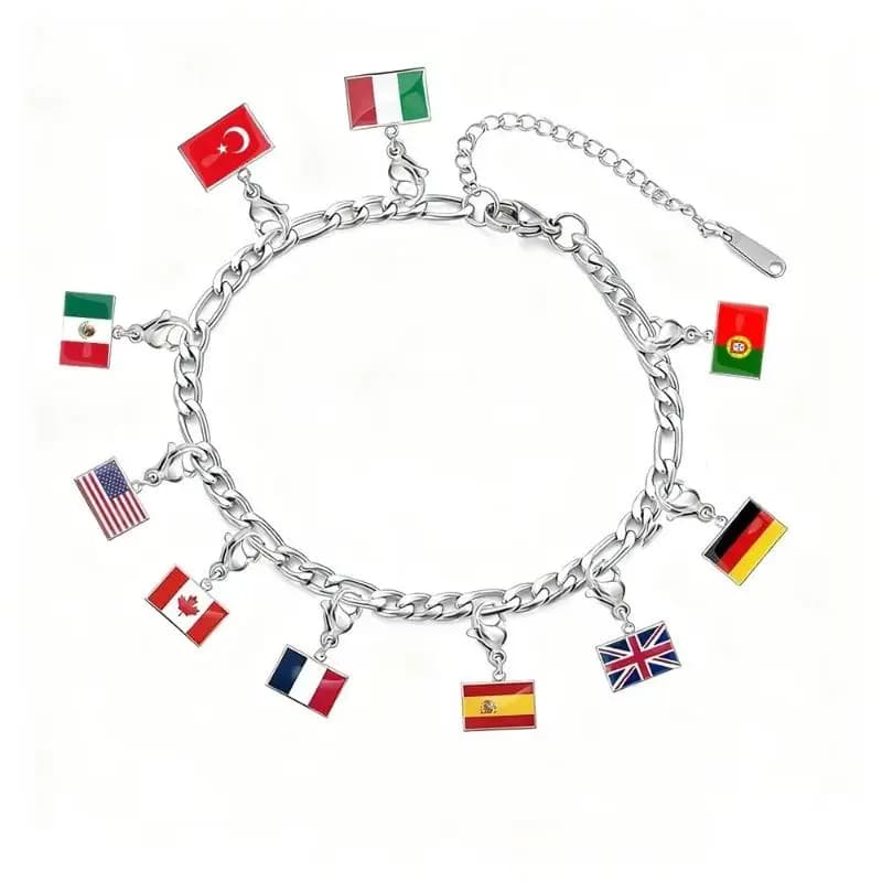 Pulsera con dijes de pequeñas banderas nacionales hechas a mano, un regalo de moda único para mujeres y hombres.