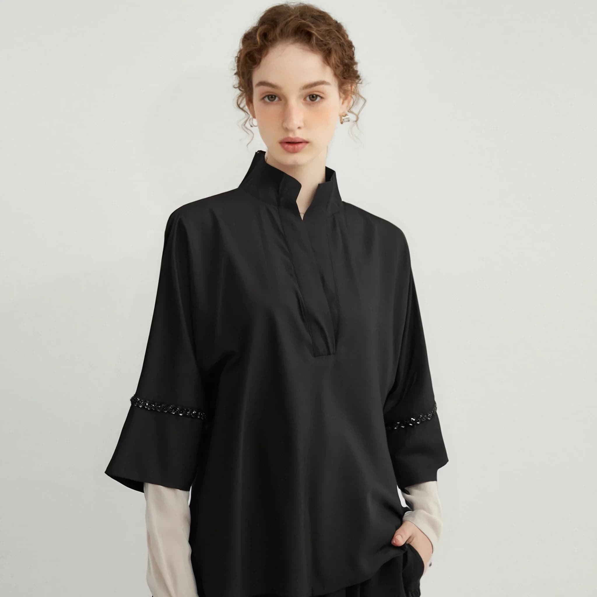 Camisa de Mujer a la Moda con Lentejuelas Irregulares, Manga Tres Cuartos, Diseño de Lentejuelas, Blusas para Mujer