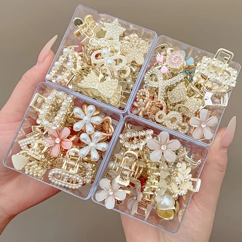 48 Estilos de Pinzas Pequeñas de Aleación para Cabello Semirecogido, 1 Pieza con Estilo Aleatorio, Adecuadas para Uso Diario, Accesorio para el Cabello Elegante y Sencillo