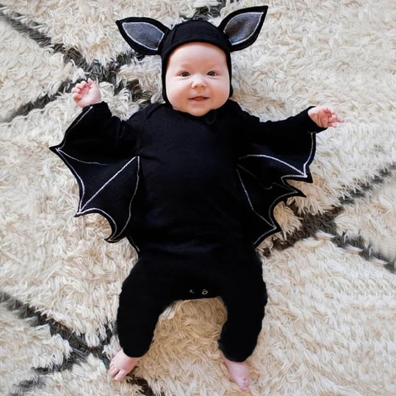 Disfraz de murciélago negro para bebé de Halloween, pelele de Cosplay, mono infantil para niños y niñas, fiesta de Purim, vestido elegante de Carnaval, Umorden largo y corto