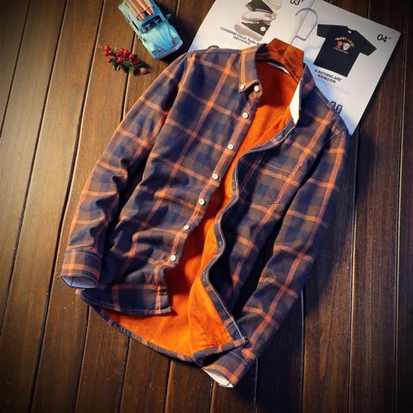 Camisa Masculina Men Plaid Flannel Shirts Mens Casual Autumn Winter Spring Thick Warm Fleece Cotton Long Sleeve Shirt MCS06