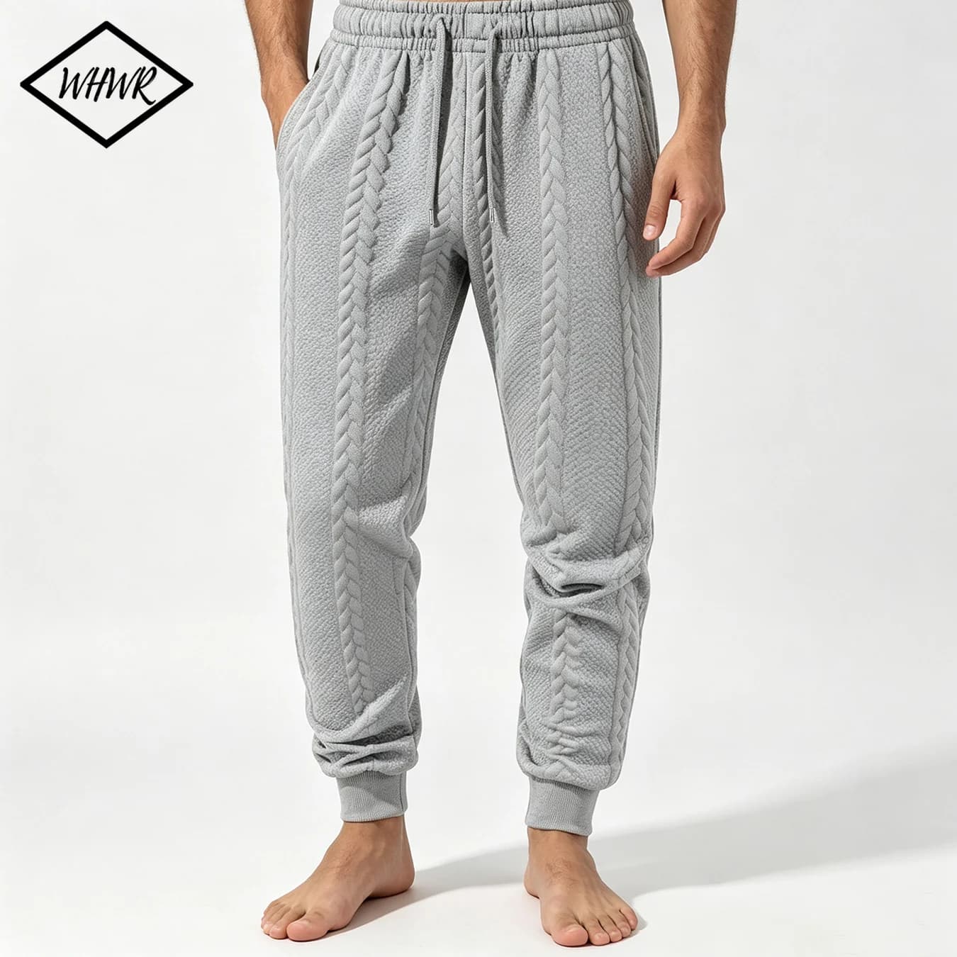 Men Cable Jacquard Streetwear Sweatpant Knit Jogger Pants Textured Jacquard Sweatpants 3D Textured Casual Trousers Ribbed Cuffs Casual Streetwear