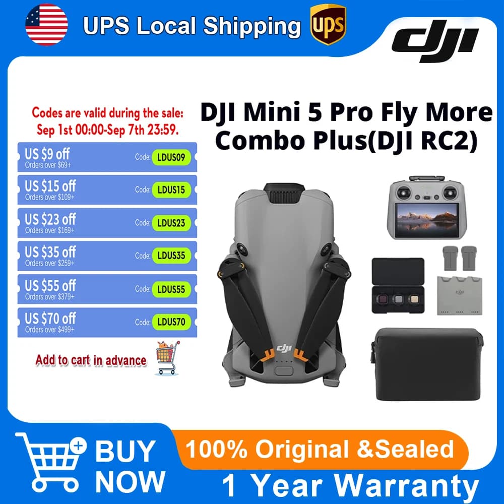 DJI Mini 5 Pro Fly More Combo Plus con Control Remoto RC2, Dron 4K Profesional, 3 Baterías y Filtros, ActiveTrack de 1 Pulgada, O4+, 20KM, Evitación de Obstáculos