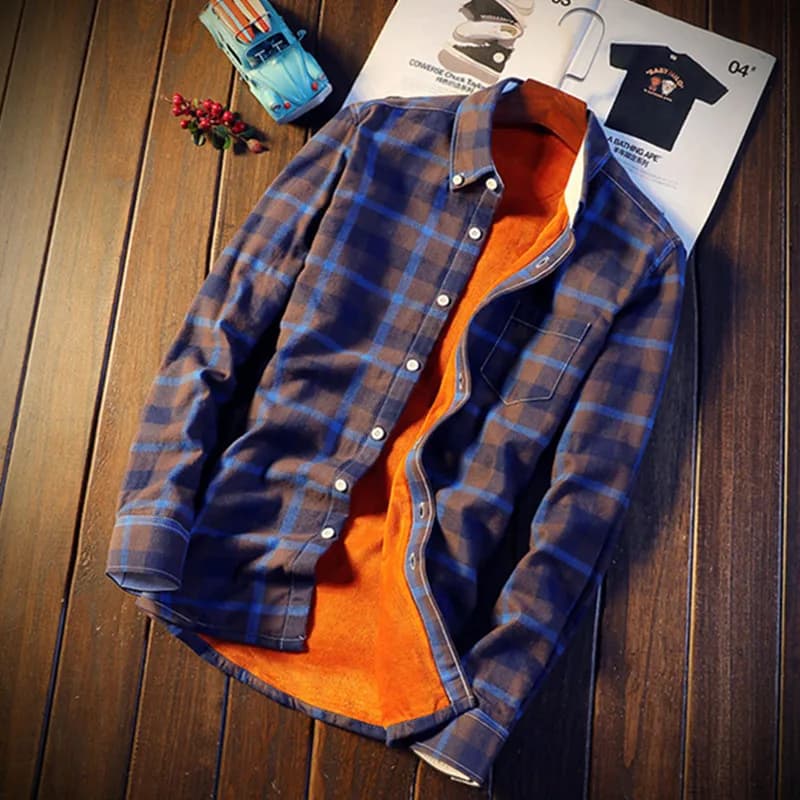 Camisa Masculina, camisas de franela a cuadros para hombre, informal, Otoño Invierno, primavera, gruesa, cálida lana, Camisa de manga larga de algodón MCS06