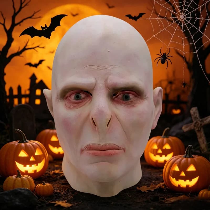 Máscara de látex calva de Voldemort para juego de rol, estilo Tom Marvolo Riddle, para escuela de magia, de terror, para Halloween y fiestas