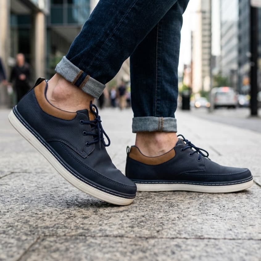 Zapatos Casual Urbanos Bata - Azul Marino con Detalles en Marrón Talla 41